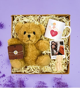 Kişiye Özel Polo Kartlı Sevimli Teddy Ayıcık & Melek Mumlu Hediye Seti