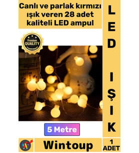 #Led Noel Ağacı Süsleme Dekor Aydınlatma 5 Metre Şık Kırmızı Işık Şeffaf Kablo Fişli Eklemeli 28 Led