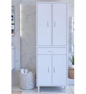Eliusta Luma Kapaklı & Çekmeceli Banyo Dolabı 55 cm Genişlikte Beyaz Dolap 55x173x32,5 cm Depolama Dolabı