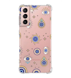 PrintiFy Samsung Galaxy S21 FE Uyumlu Nazar Boncuğu 5 Baskılı Şeffaf Köşe Korumalı Antişok Kılıf