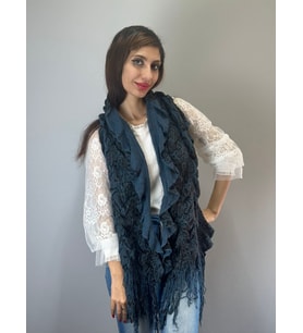 FIRFIRLI DESENLİ TRİKO KADIN FULAR ŞAL 150X35 CM (Mavi)
