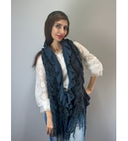 FIRFIRLI DESENLİ TRİKO KADIN FULAR ŞAL 150X35 CM (Mavi)