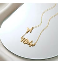Kişiye Özel 925 Ayar Gümüş Tasarım Kelebek Detaylı İsim Kolye (Gold)