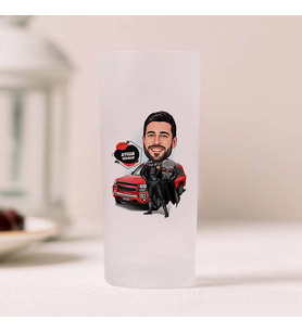 Kırmızı Arazi Arabası ve Ben Karikatürlü Rakı Bardağı 2’li Set