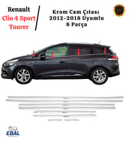 Renault Clio 4 Sport Tourer Krom Cam Çıtası 8 Parça 2012-2018 Paslanmaz Çelik (Gümüş)