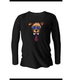 Patron Köpek Baskılı Uzun Kollu Bisiklet Yaka Erkek Siyah T-Shirt