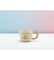 Sevimli Kedi Kulplu Seramik Kupa (Sahra Beji)
