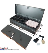 Kolay Açma Butonlu Flip Top Para Çekmecesi Anahtarlı Üstü Açılır Metal Para Kasası 46x17x10cm