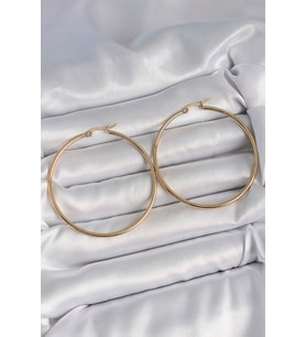 316 Çelik Gold Renk 53 mm Halka Model Kadın Küpe (Altın)