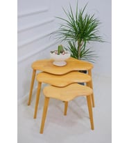 Doğal Ahşap Zigon Sehpa, Masif 3'lü Set, Modern Masif Yan Sehpa (Naturel)