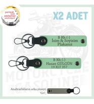 Efsane Motorculara Özel İsim Plaka ve  B Rh (-) Kan Grubu Yazılı Hediye x2 Set Anahtarlık, Yeşil-Gr (Çok Renkli)