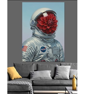 Astronot Başlı Çiçekli Adam Dekoratif Kanvas - Mdf Ahşap Tablo