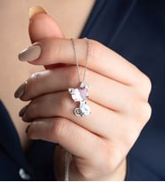 925 Ayar Gümüş Pembe Taşlı Kedi Kolye