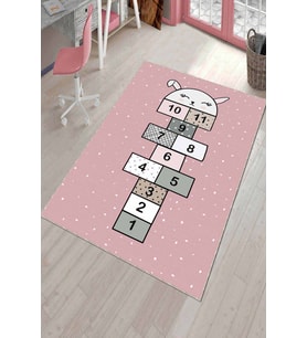 Pembe Kaymaz Tabanlı Seksekli Tavşanlı Çocuk Halısı AR824