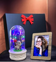 Sizelere Özel Hazırlanacak Fotoğraflı Renkli Led Işıklı Fanus, Siyah Hediye Kutusunda (Model 5)