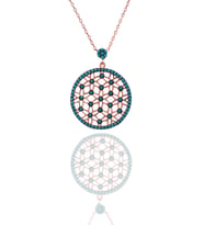 925 Ayar Otantik Yaşam Çiçeği Firuze Taşlı Gümüş Kolye (Rose - Gold)