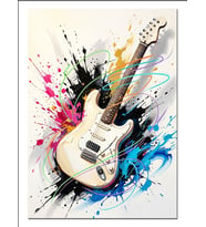 Boya Sıçramalı Elektro Gitar Sanat Dekoratif Kanvas - Mdf Ahşap Tablo