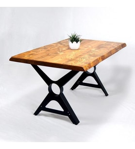 Doğal Ağaç Masif Kütük Masa 60cm x 120cm ( Metal Ayak )