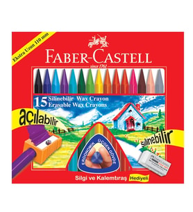 FABER CASTELL SİLİNEBİLİR WAX CRAYON PASTEL BOYA 15'Lİ