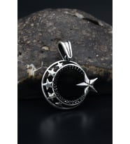 925 Ayar Gümüş Siyah Zirkon taş Süslemeli Kolye Ucu Ay Yıldızlı ( AYYILDIZLI ) 901210