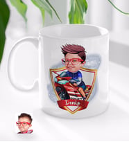 BK Gift Kişiye Özel İsimli Motorcu Çocuk Karikatürlü Beyaz Kupa Bardak-1