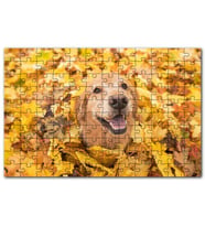 Cakapuzzle Sonbahar Yaprak Üzerindeki Kahverengi Köpek Puzzle Yapboz MDF (Ahşap) (120 Parça)