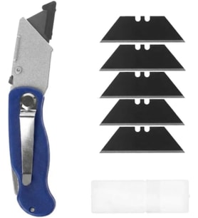 Tipi Katlanır Maket Bıçağı, Halı Falçatası, 5 Yedek Bıçak ile (MAVİ)