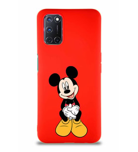 Oppo A52 Soft Premier Kapak Mickey Mouse-A Tasarımlı Silikon Kılıf - Kırmızı (Şeffaf)
