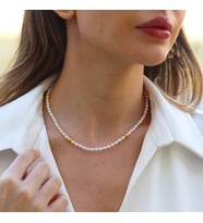 Yuvarlak Gold Kaplama Gümüş İnci Kolye