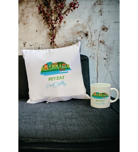 Peyzaj Kupa Bardak ve Yastık Set (Beyaz)