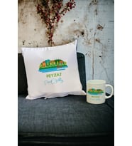 Peyzaj Kupa Bardak ve Yastık Set (Beyaz)