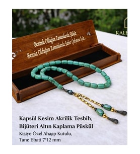 Kapsül Kesim Model Ahşap Kutulu Akrilik Tesbih ( Toz kehribar)