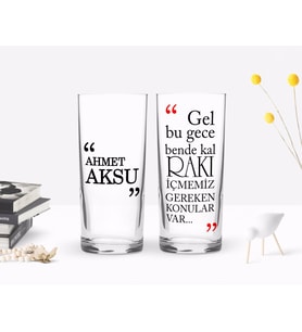 BK Gift Kişiye Özel Renkli Baskılı Gel Bu Gece Bende Kal Tasarımlı İkili Rakı Bardağı Seti-1 (Beyaz)