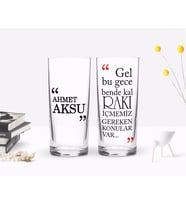 BK Gift Kişiye Özel Renkli Baskılı Gel Bu Gece Bende Kal Tasarımlı İkili Rakı Bardağı Seti-1 (Beyaz)