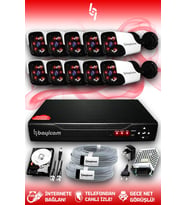 BAYICAM 10 Kameralı Panda 10 Dış Kamera Set 500 GB HDD Full HD Gece Görüşlü Güvenlik Kamerası Sistemi