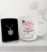 Sevdiklerinize Kişiye Özel Aşık Çift Kupa&Kar Tanesi Hediye Kutusu
