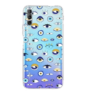 PrintiFy Huawei P Smart Pro ile Uyumlu Nazar Boncuğu 2 Baskılı Kamera Korumalı Şeffaf Silikon Kılıf