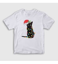 Presmono Unisex Çocuk Beyaz Lights Cat Kedi Yılbaşı T-Shirt 364379tt