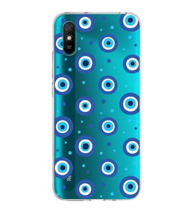PrintiFy Xiaomi Redmi 9A ile Uyumlu 1mm Slim Fit Nazar Boncuğu 1 Baskılı Şeffaf  Kılıf