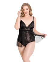 Primoda Büyük Beden Siyah Bodysuit Jakarlı Gecelik 1050