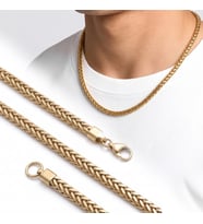 Moncuk Design Köşeli Burgu Erkek Çelik Zincir Kolye 4×4 mm 55 cm Gold 3351ECK009