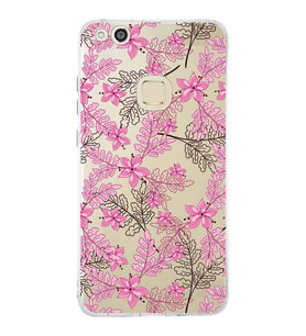 Huawei P10 Lite Uyumlu Kapak Floral Pembe Tasarımlı Şeffaf Silikon Kılıf