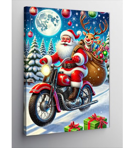 Kanvas Tablo Noel Baba Motorsiklet Üzerinde
