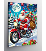 Kanvas Tablo Noel Baba Motorsiklet Üzerinde