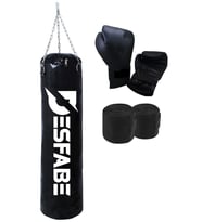 Desfabe Boxing Star 70x25 Cm Zincirli Boks Kum Torbası Siyah+El Sargı Bandajı+Boks Eldiveni