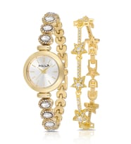 Polo Air Lüx Taşlı Kordon Kadın Kol Saati Yıldız Bileklik Kombin Gold Renk PL-1574B1 (Altın)