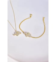 925 Ayar Gümüş Zirkon Taşlı Fil Kolye Ve Bileklik Set (Gold)