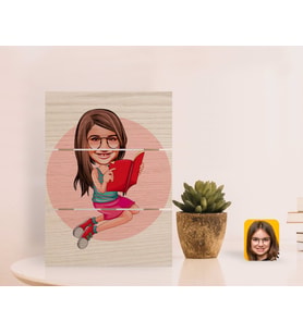 BK Gift Kişiye Özel Kız Çocuk Karikatürlü Otantik Masaüstü Ahşap Palet Çerçeve-5 (Beyaz)