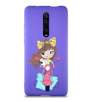 Xiaomi Mi 9T Soft Premier Kapak Vespagirl Tasarımlı Silikon Kılıf - Mor (Şeffaf)