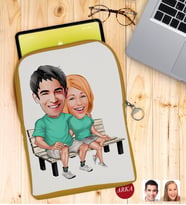 BK Gift Kişiye Özel Sevgililer Karikatürlü Taşınabilir Koruyucu Tablet Kılıfı & Organizer Çanta - Sarı-55